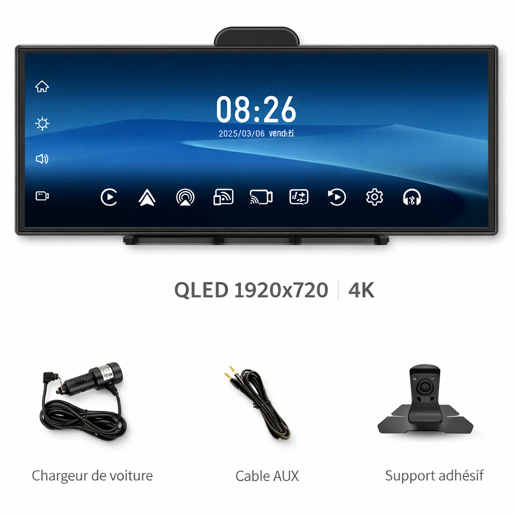 Écran 11,5 Pouces 4K Dashcam Intégrée compatible CarPlay & Android